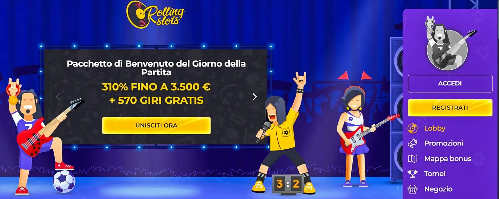 Banner principale Rolling Slots Casino